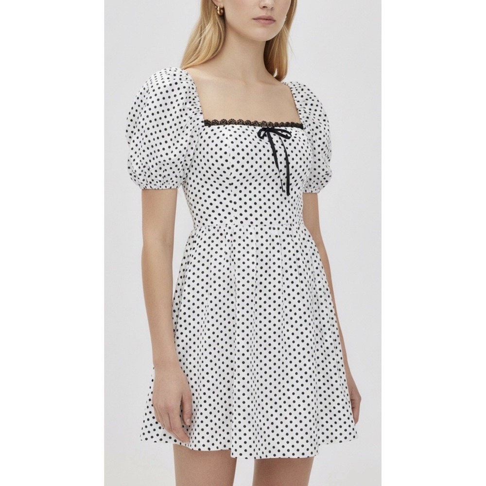NWT Reformation Malvina Linen Dress 2 White Polka Dot Coquette Cottagecore Mini